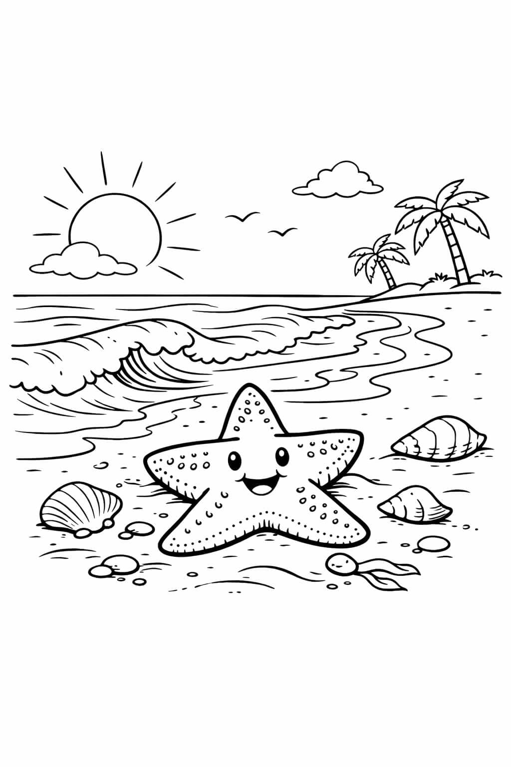 Estrela do mar na praia para colorir