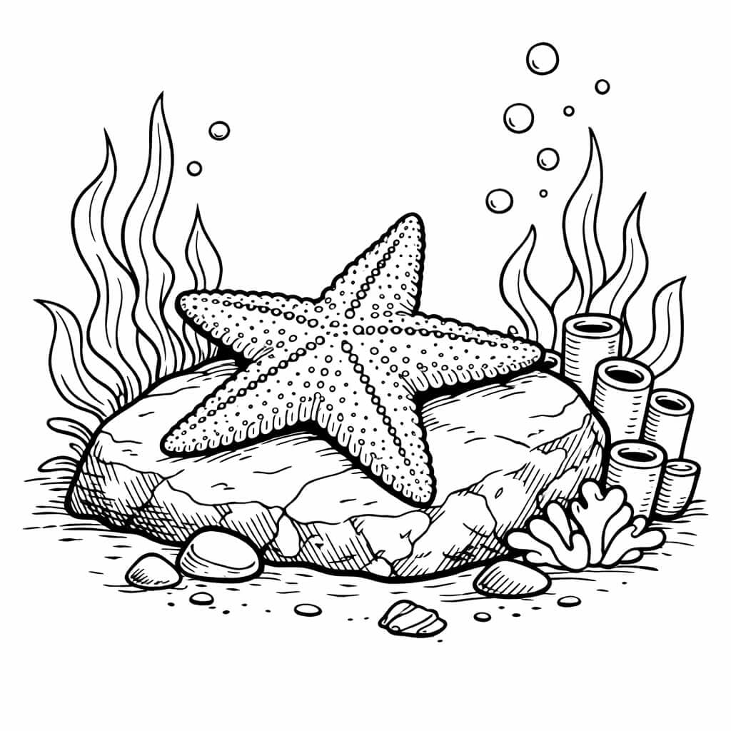 Estrela do mar na rocha para colorir