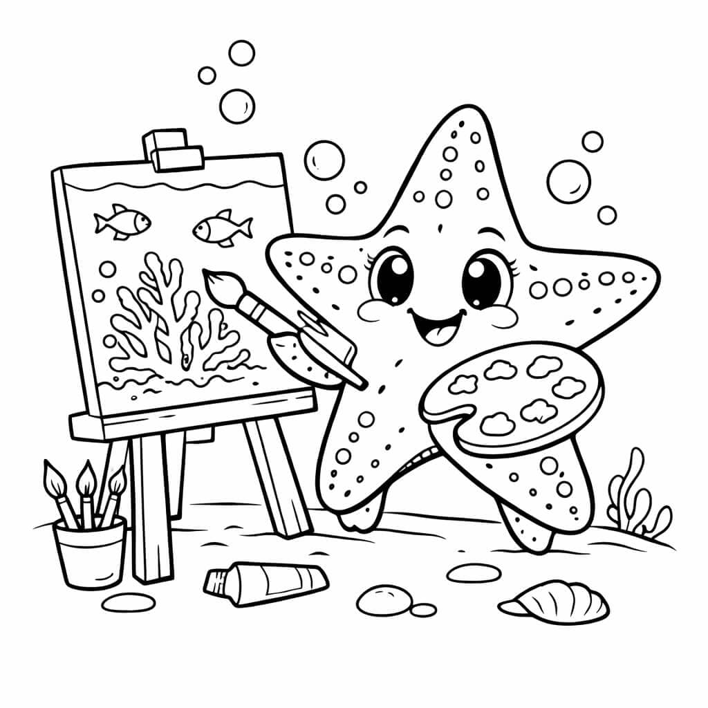 Estrela do mar pintora para colorir