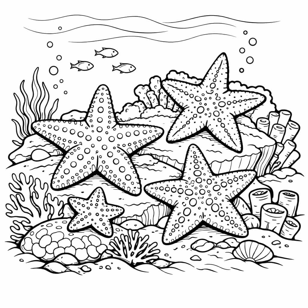 Estrelas do mar no recife para colorir