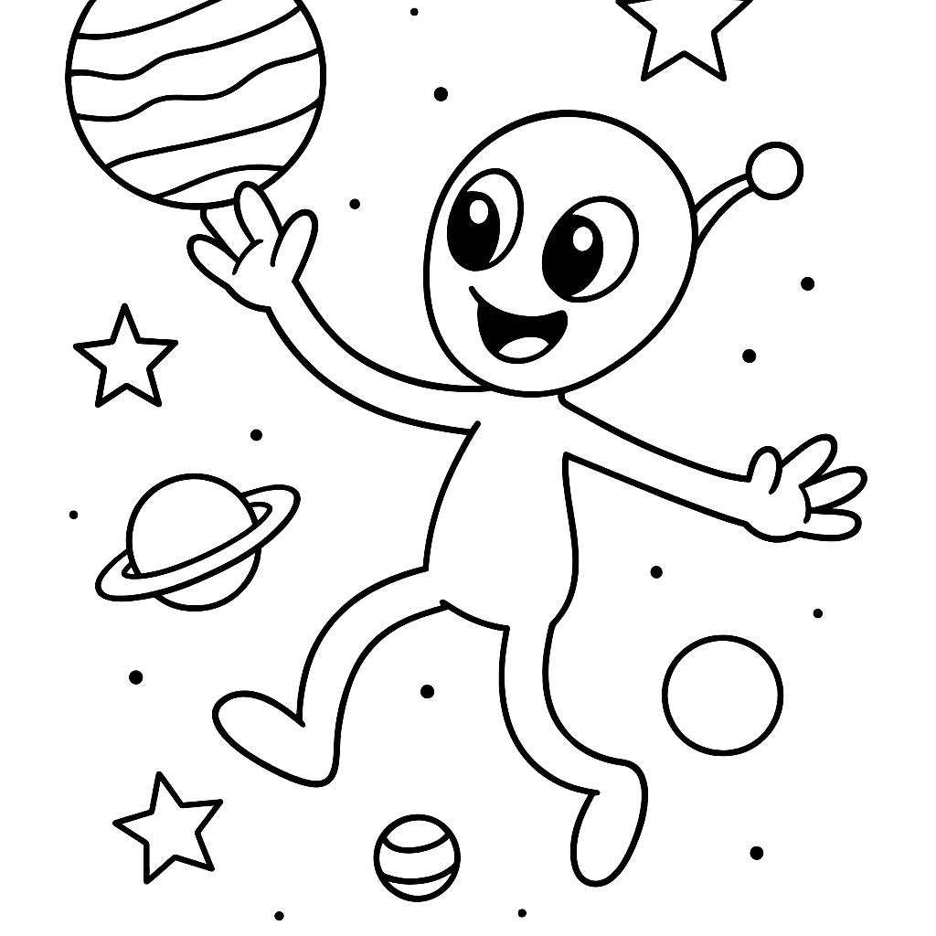 ET brincando no espaço para colorir