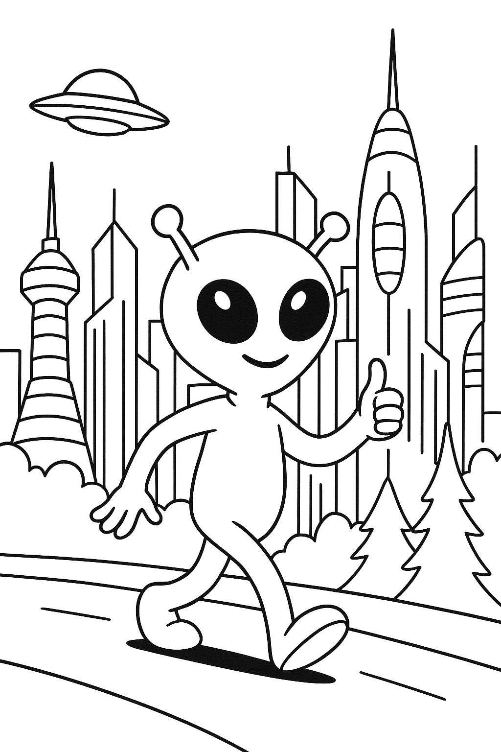 ET na cidade futurista para colorir