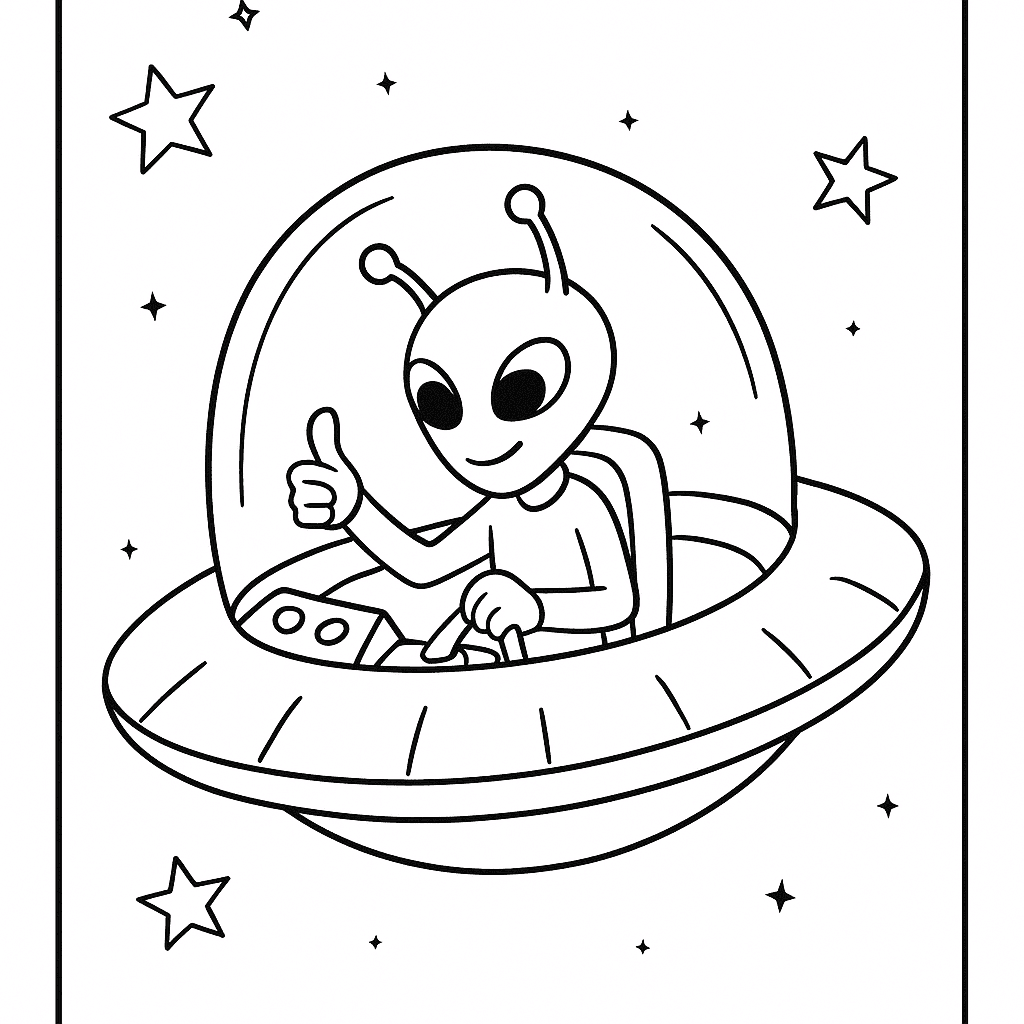 ET navegando na nave para colorir