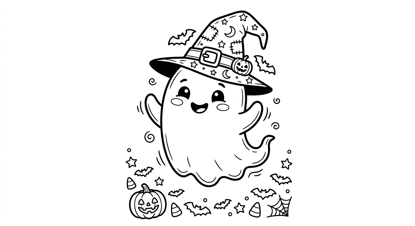 Fantasma com chapéu para colorir