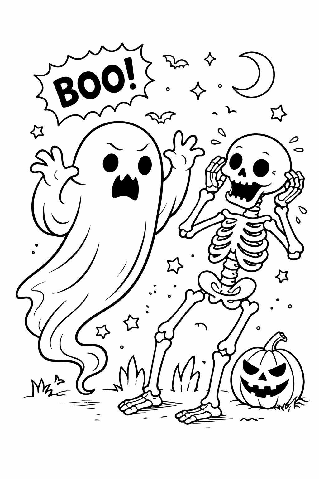 Fantasma e esqueleto para colorir