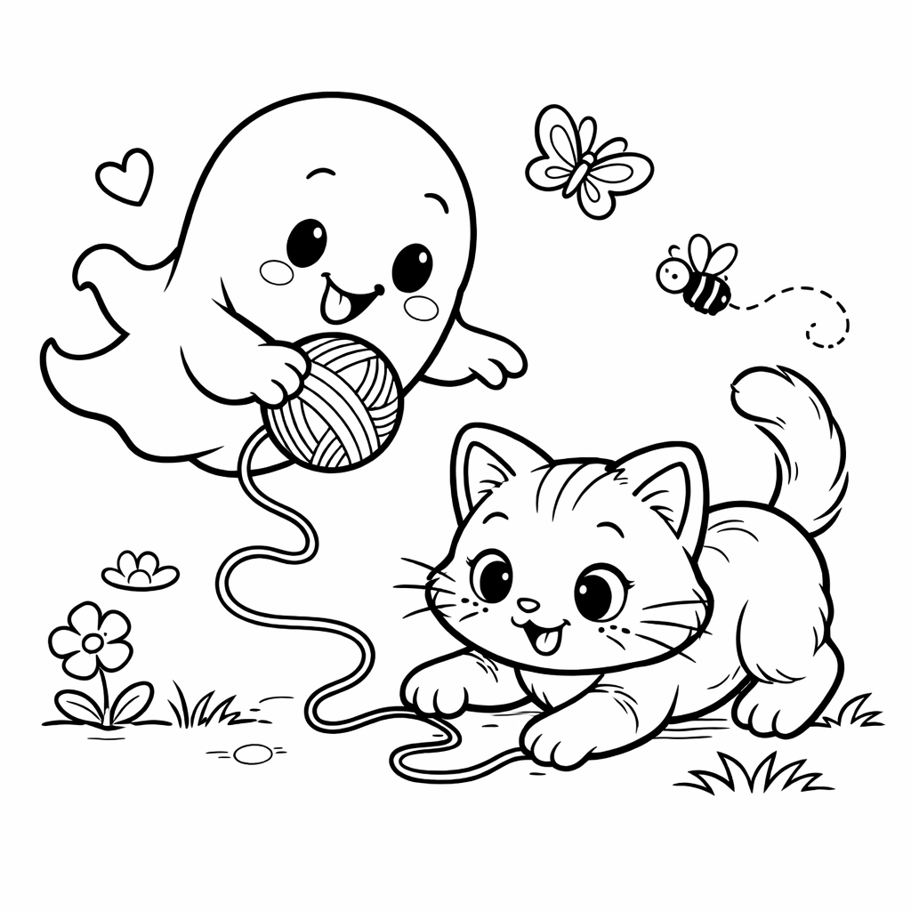 Fantasma e gato para colorir