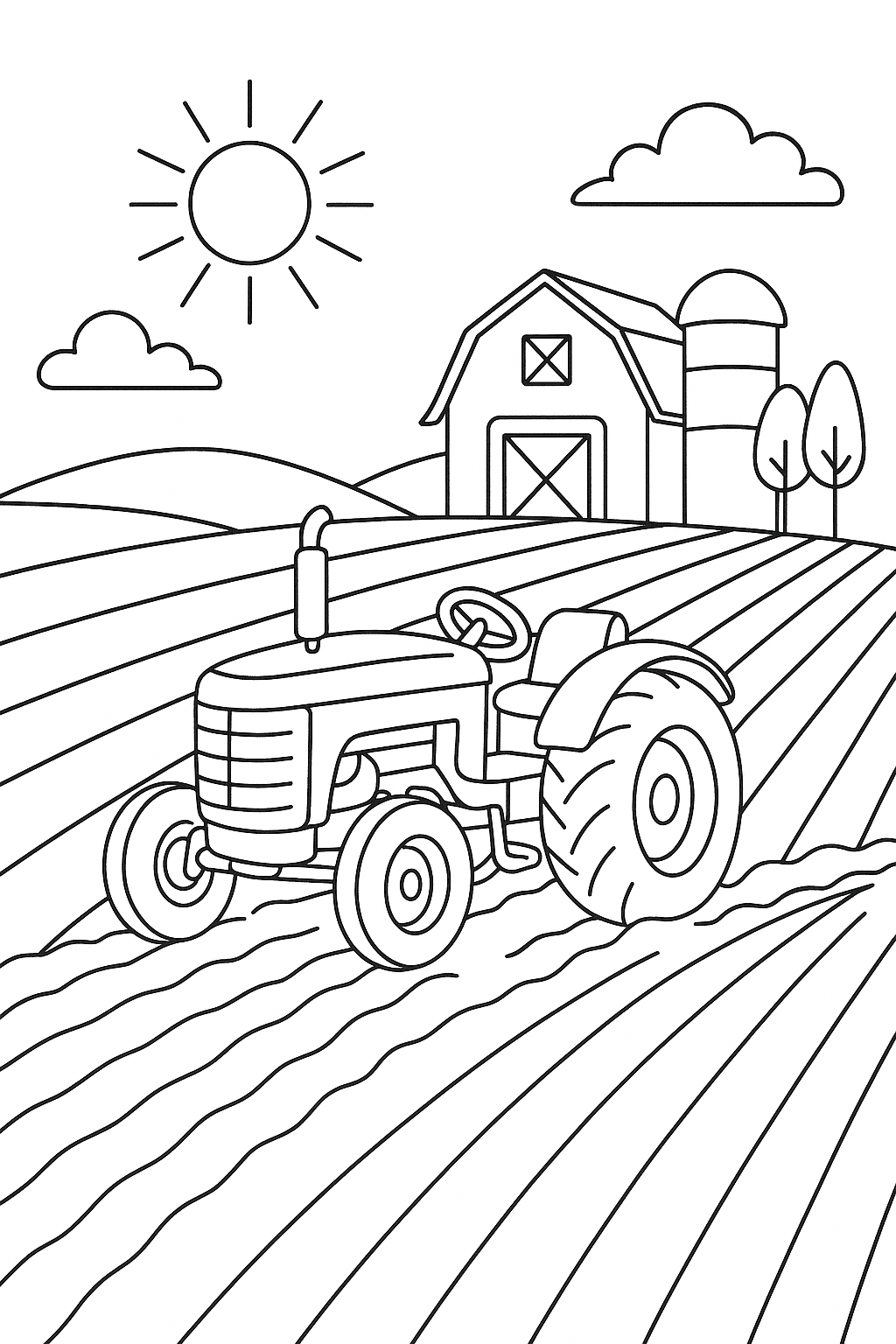 Fazenda arando campo para colorir