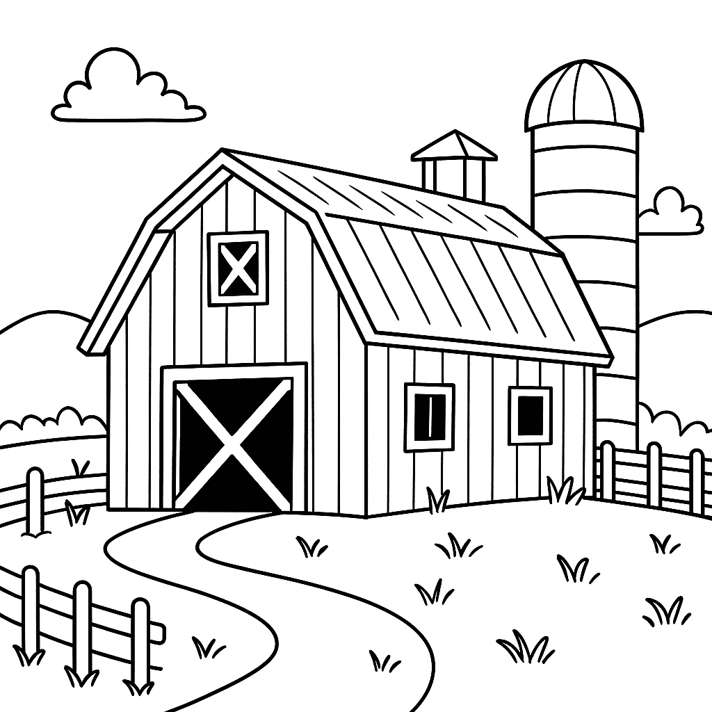 Fazenda com celeiro para colorir