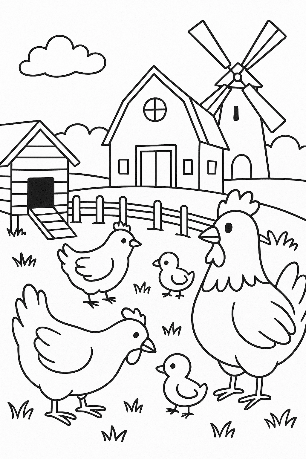 Fazenda com galinhas para colorir