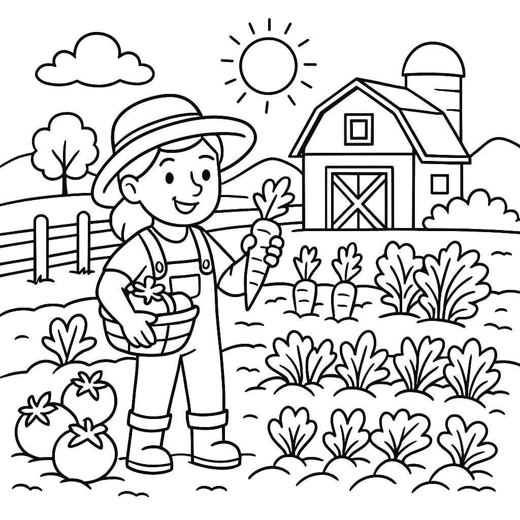 Fazenda com horta para colorir