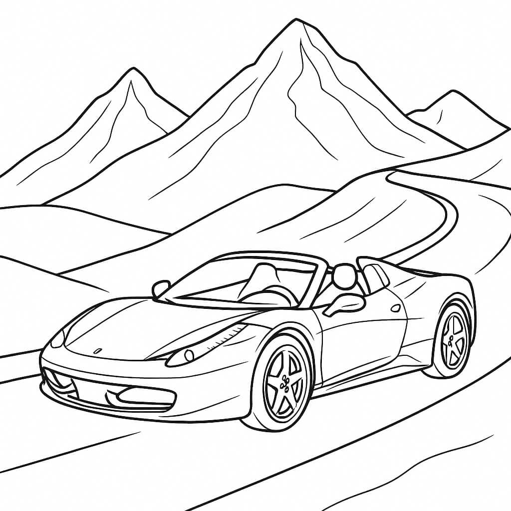 Ferrari na estrada montanhosa para colorir