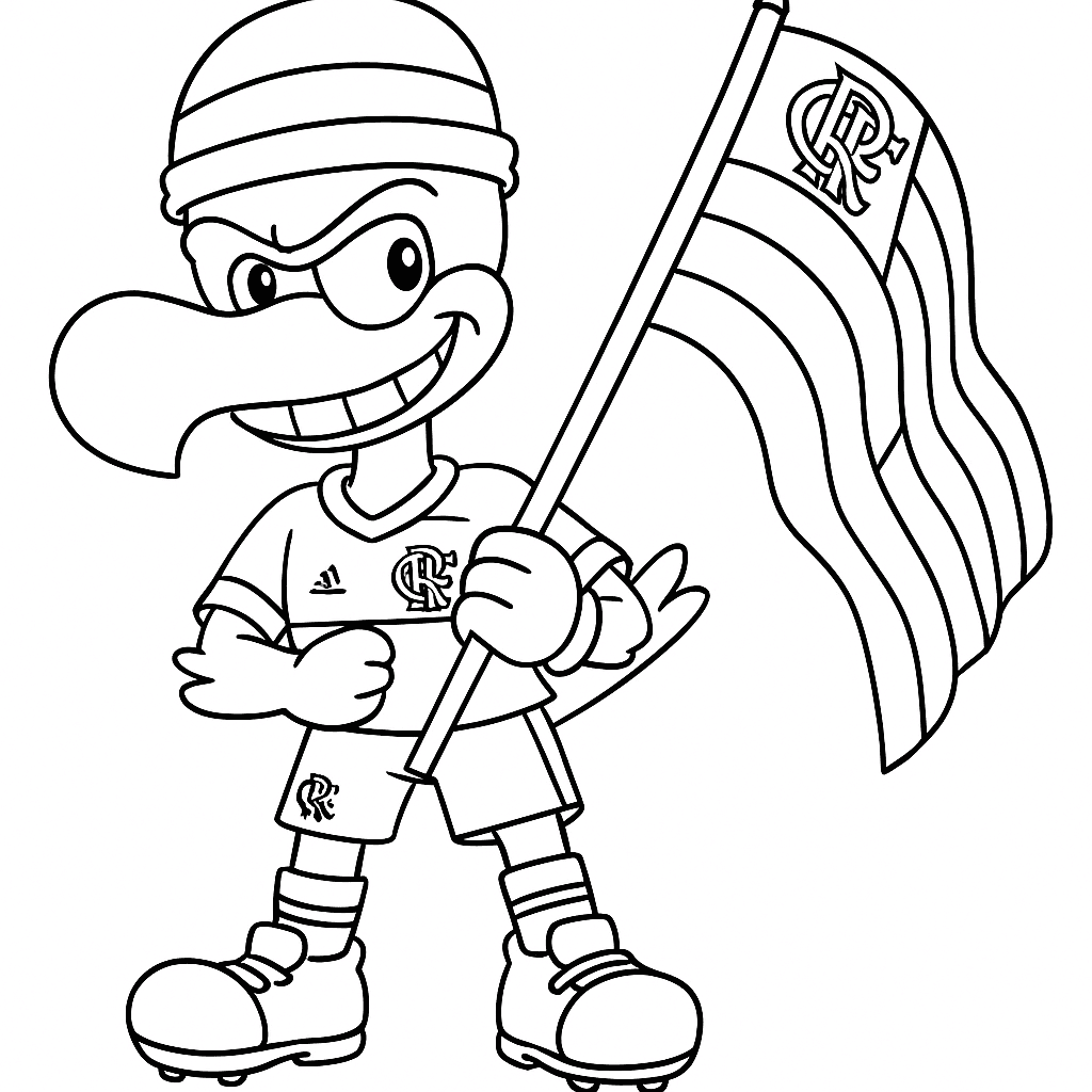 Mascote do Flamengo com bandeira para colorir
