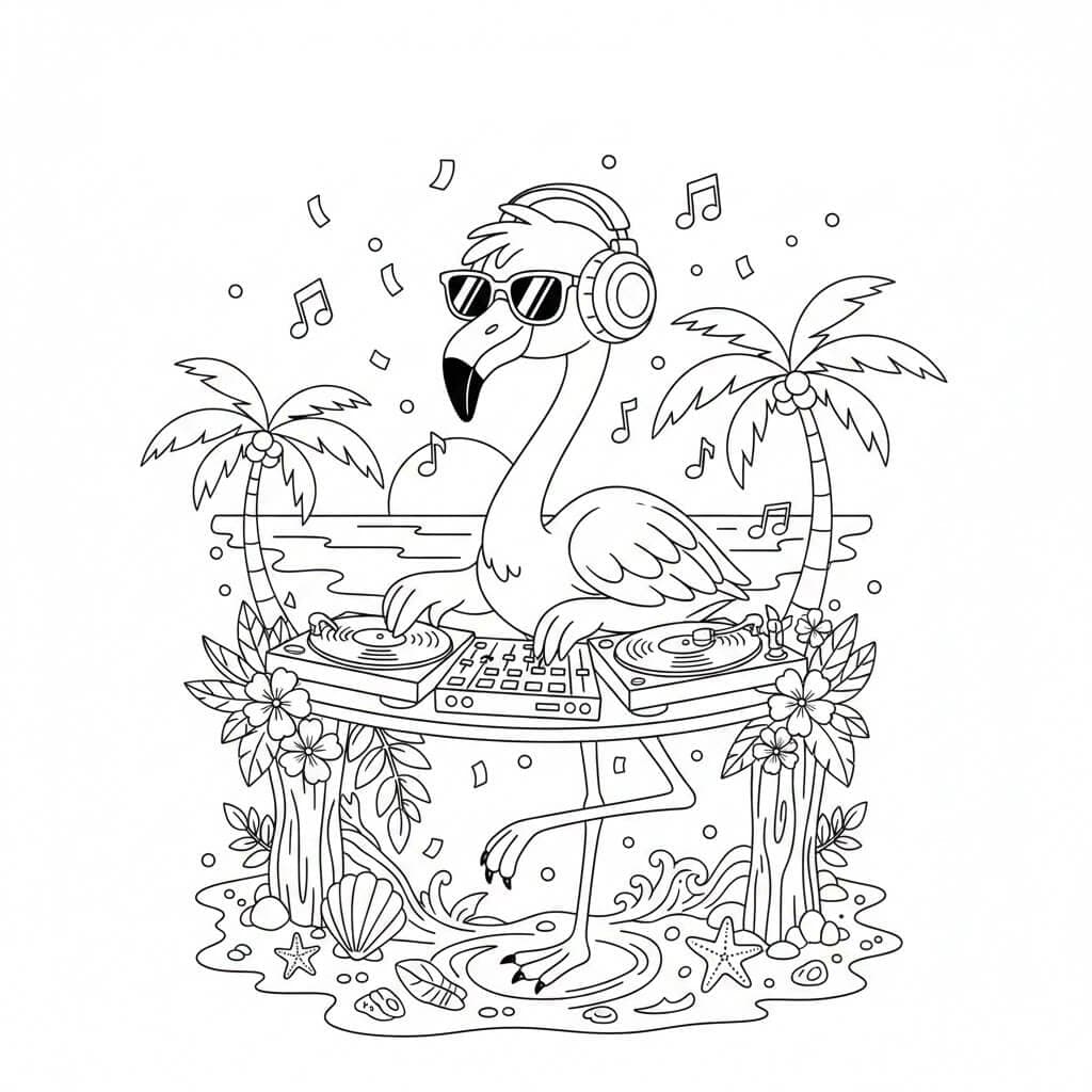 Flamingo DJ para colorir