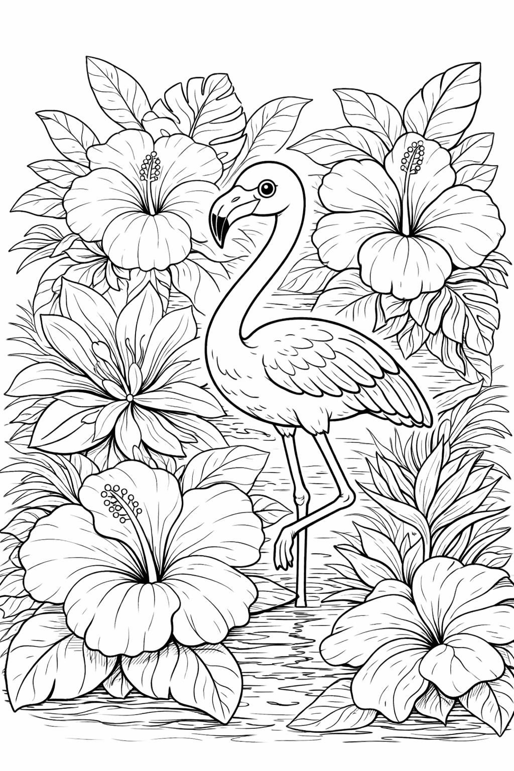 Flamingo e flores para colorir