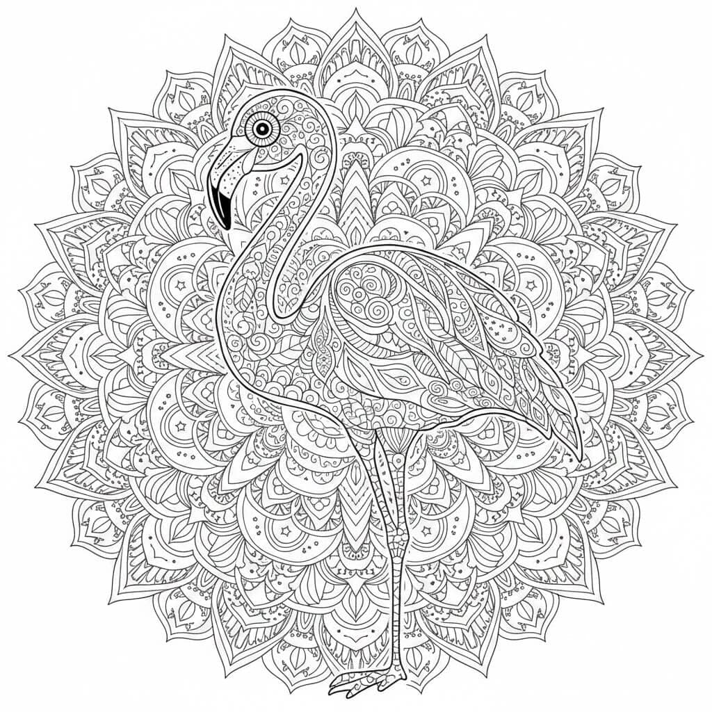 Flamingo mandala para colorir