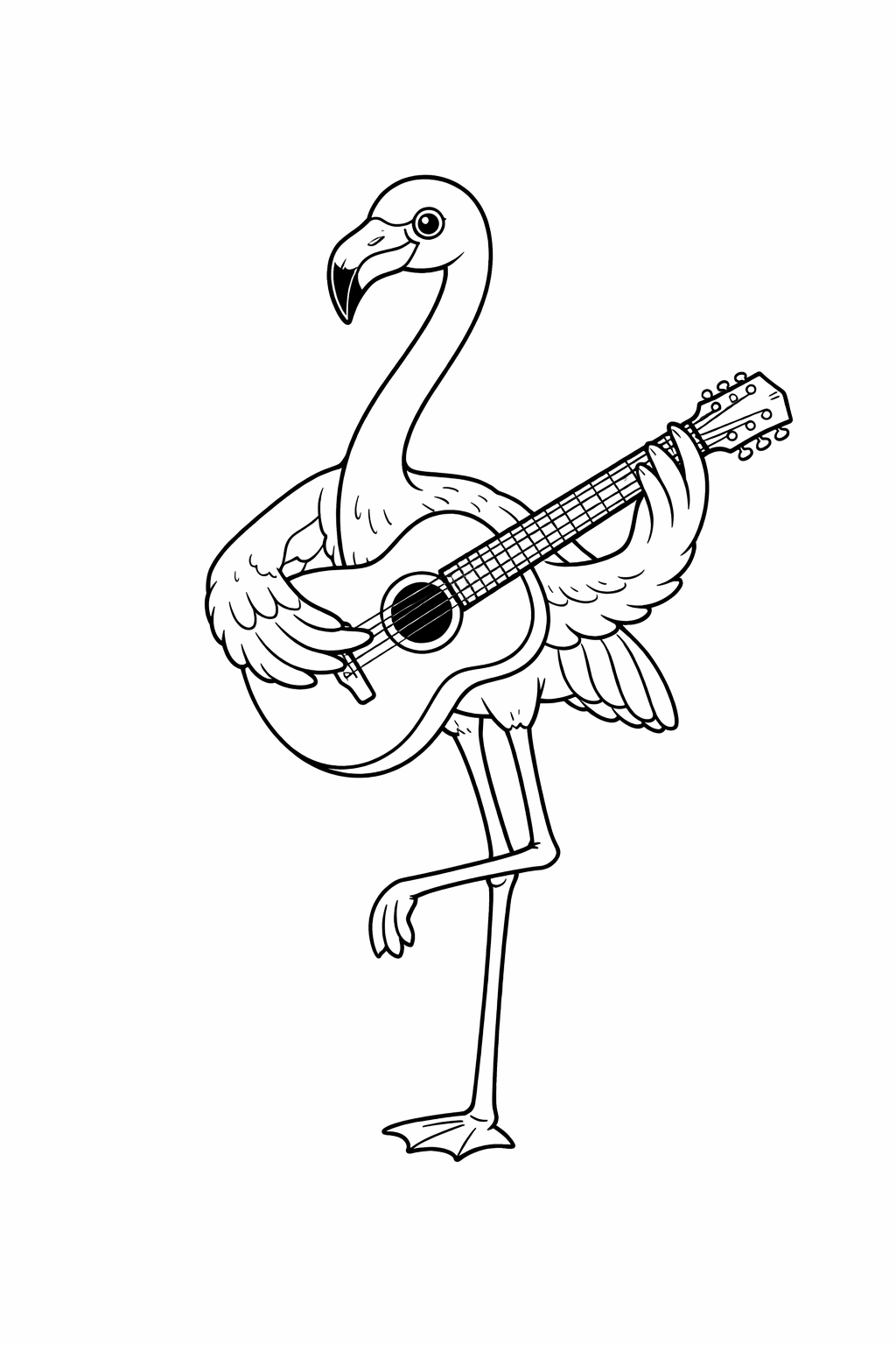Flamingo tocando violão para colorir