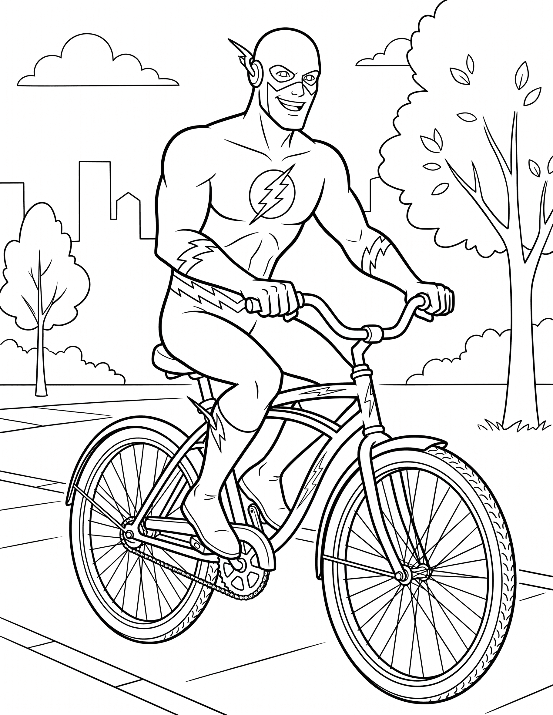 Flash andando de bicicleta para colorir