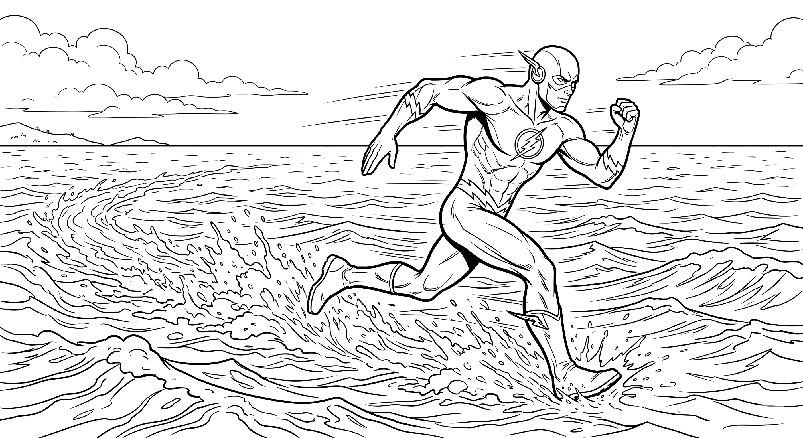 Flash correndo no mar para colorir