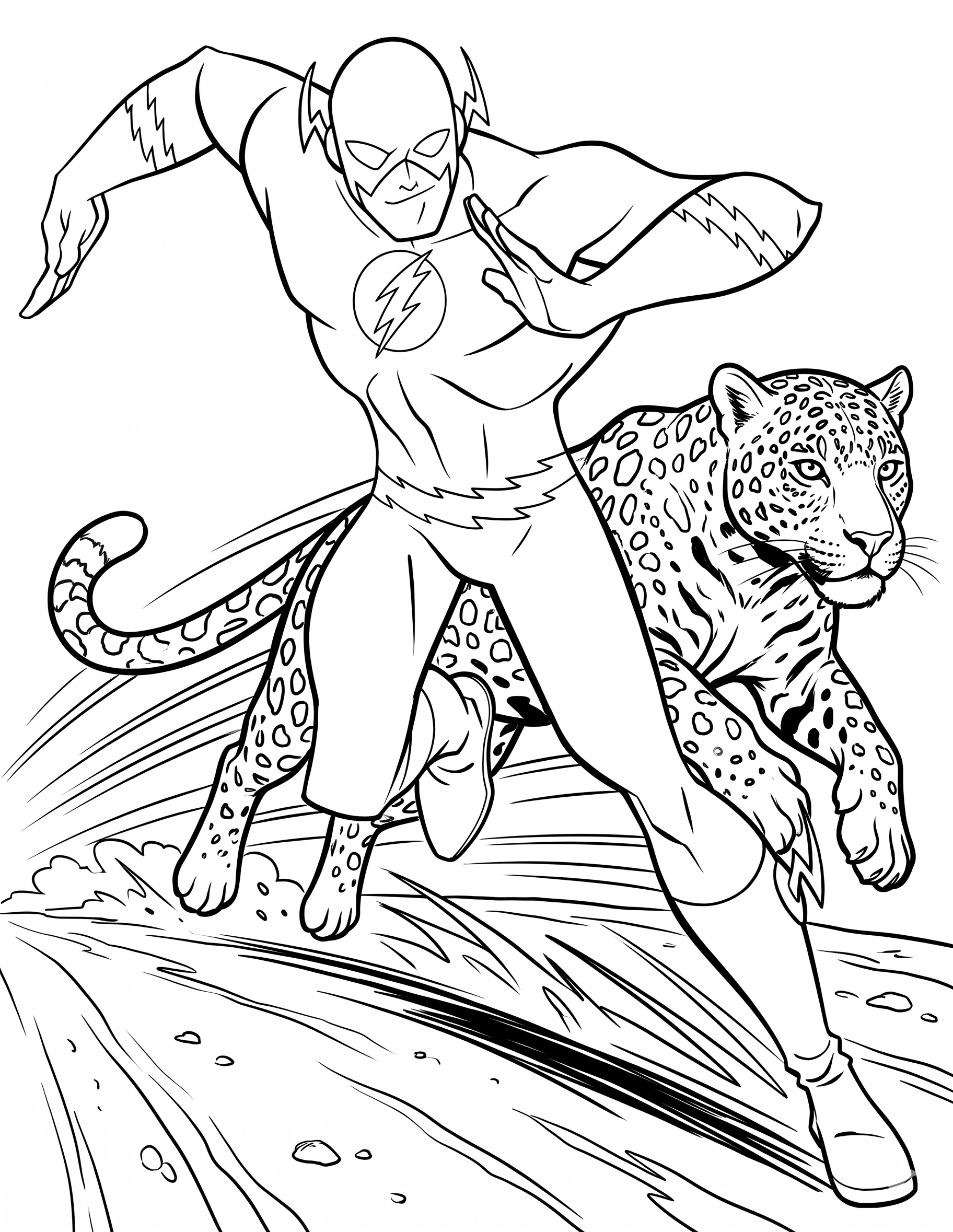 Flash e onça para colorir