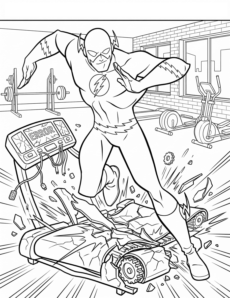 Flash quebrando a esteira para colorir