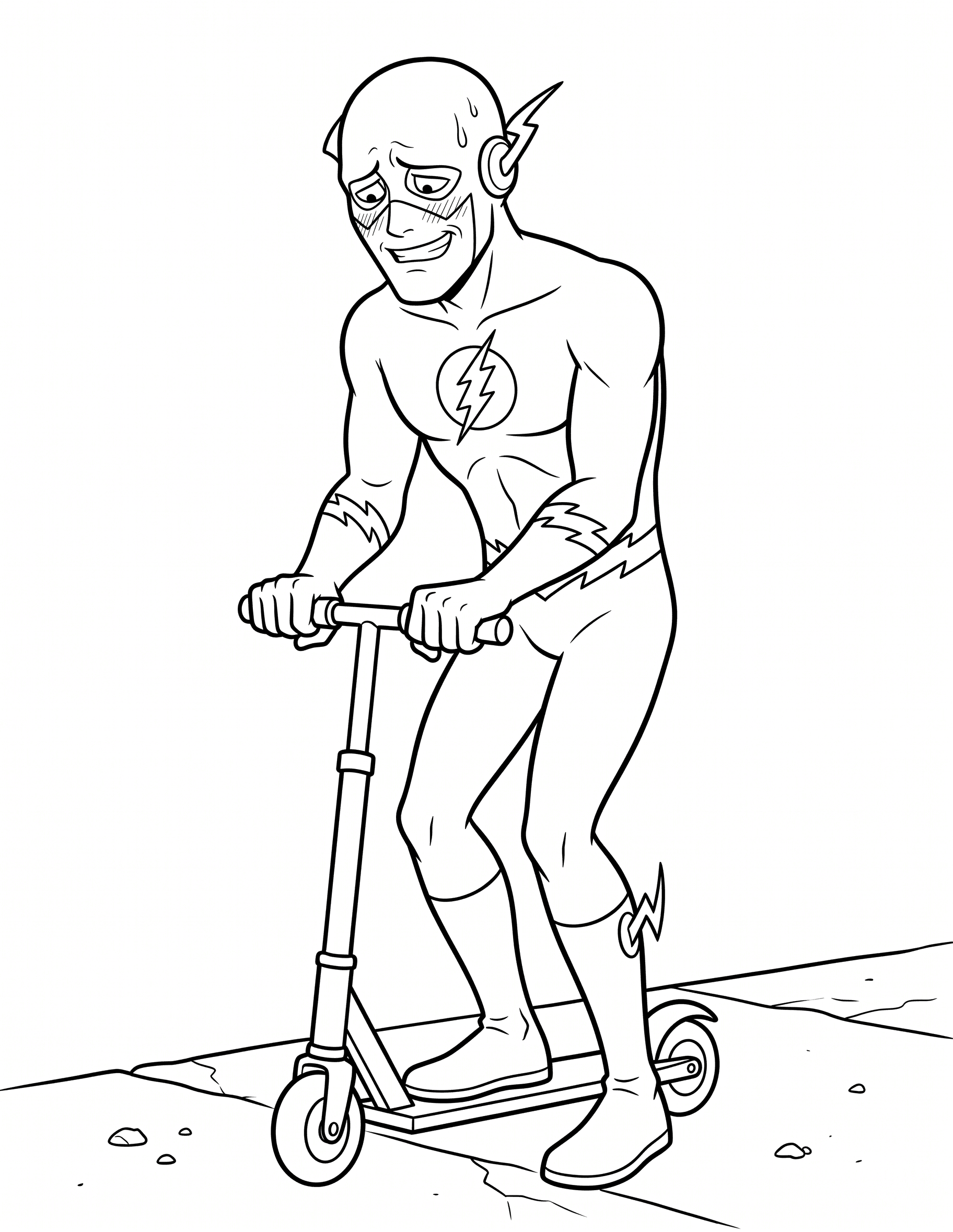 Flash tentando andar de patinete para colorir