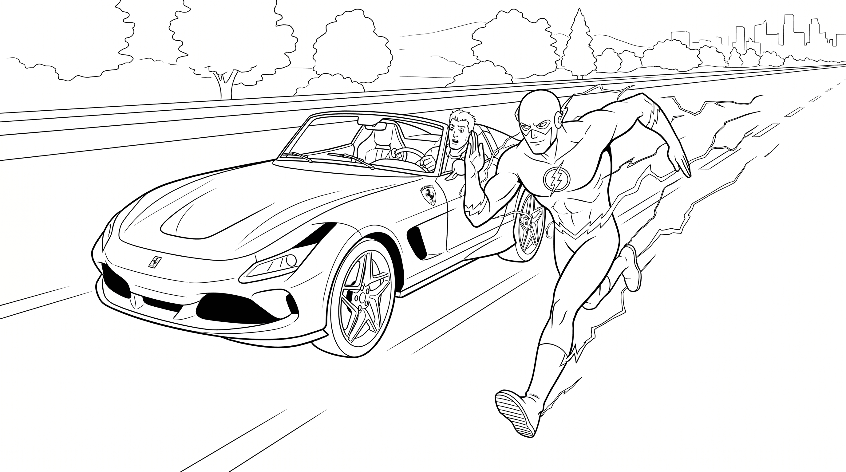 Flash vs Ferrari para colorir