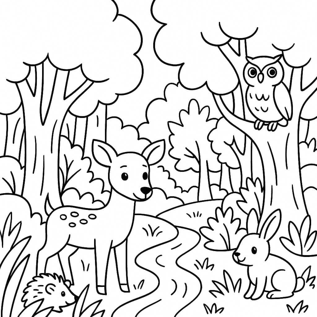 Desenho De Floresta Com Animais Para Colorir