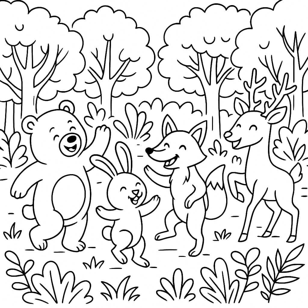 Festa na floresta com animais dançando