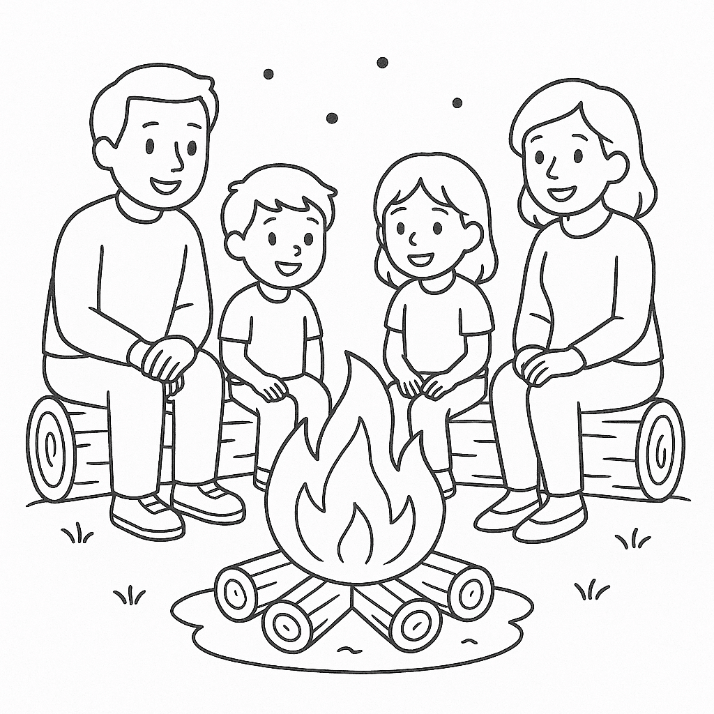 Fogueira em família para colorir