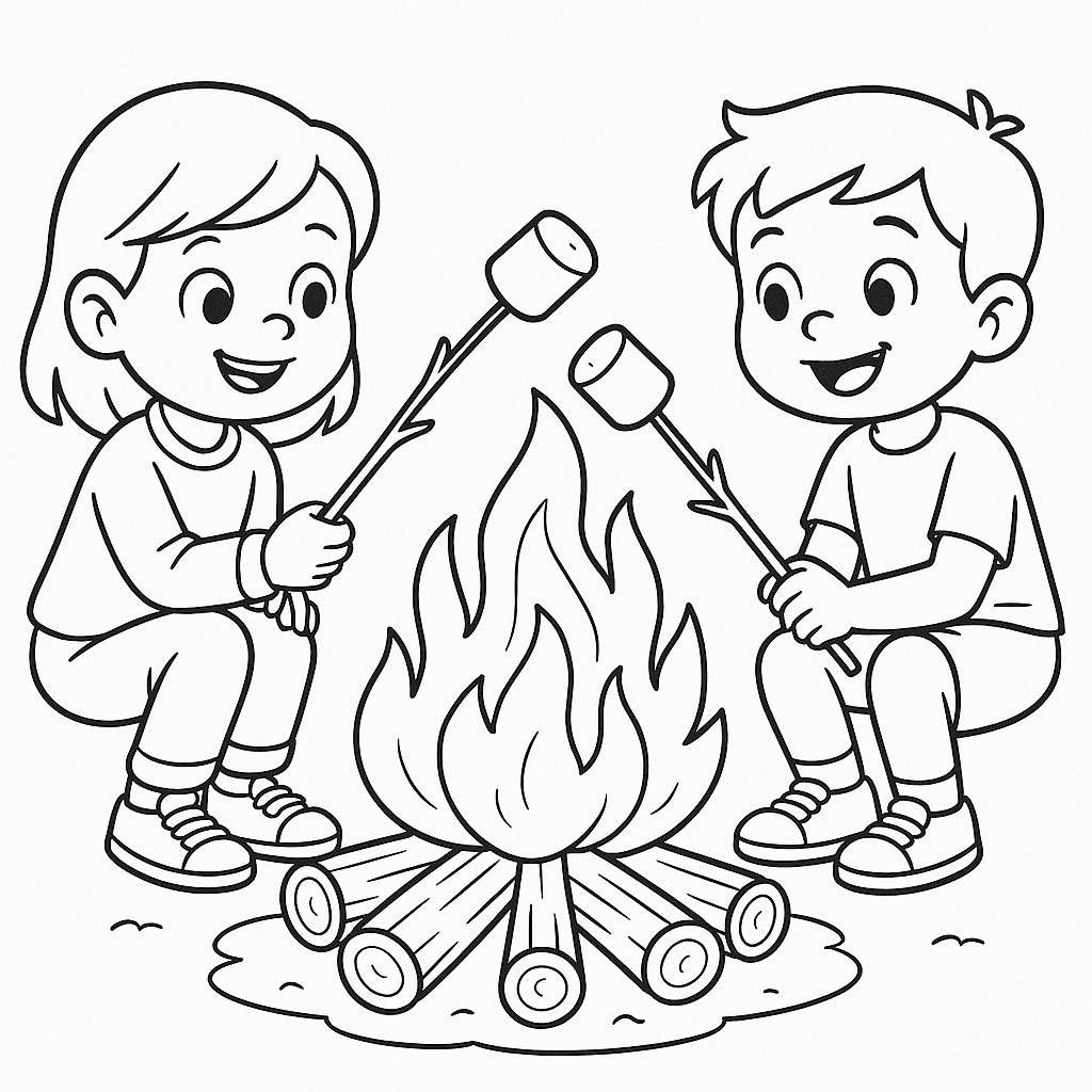 Fogueira com marshmallows para colorir