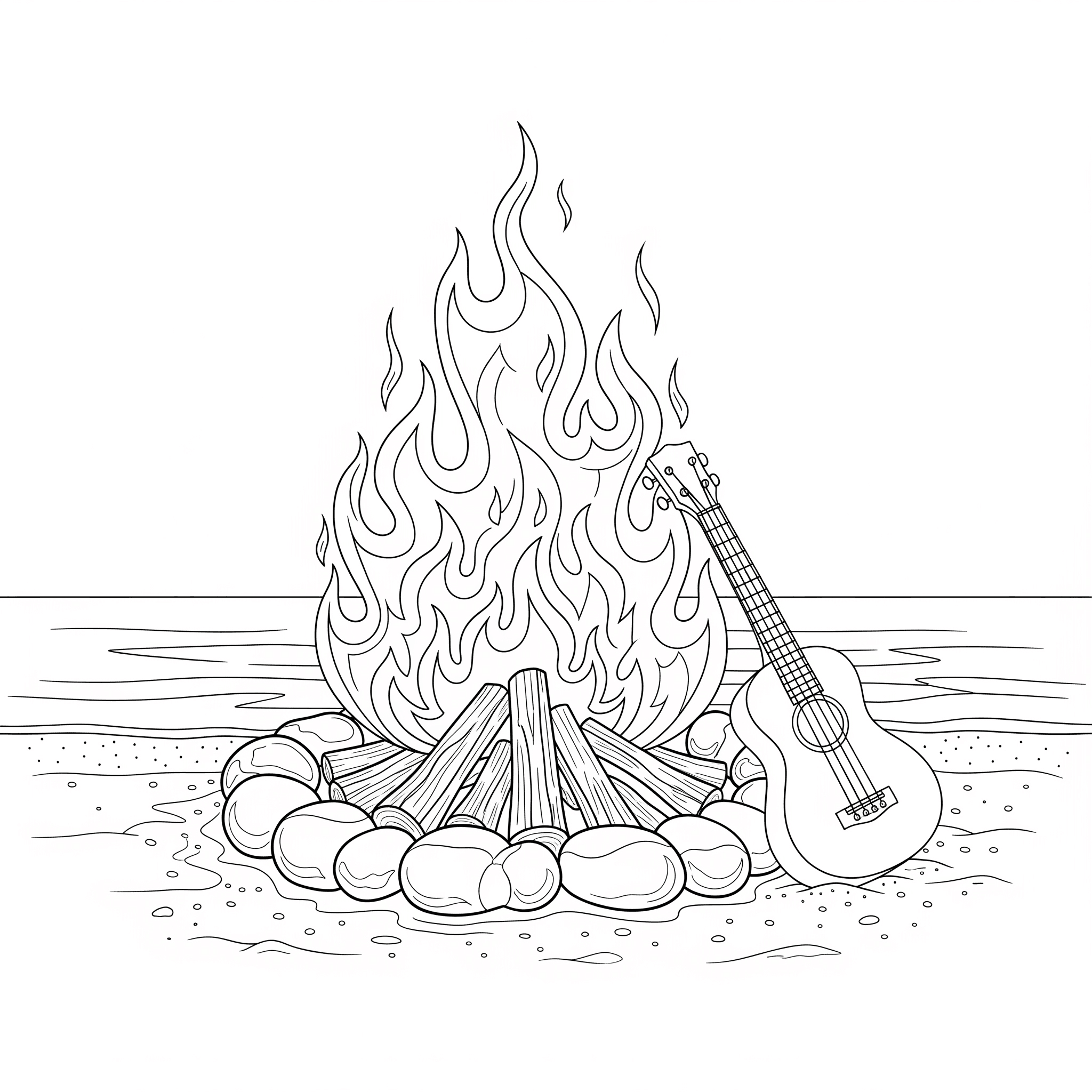 Fogueira com violão para colorir