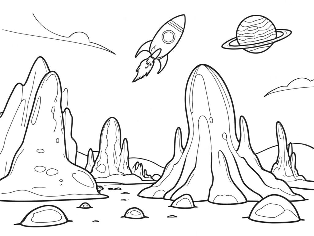 Foguete em um planeta distante para colorir