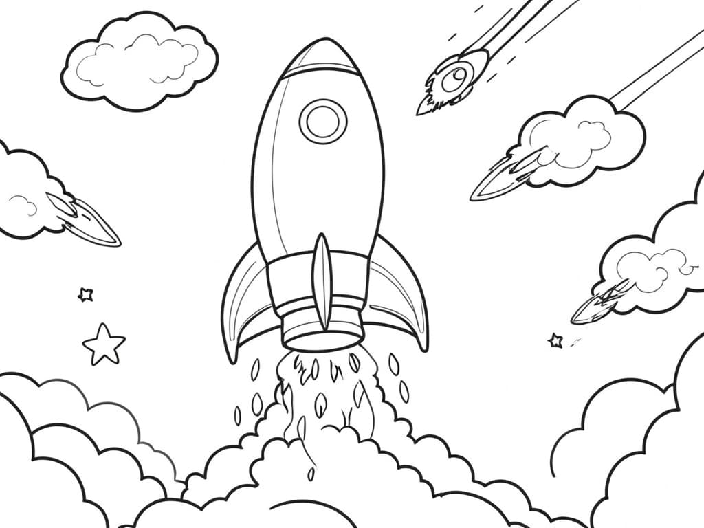 Foguete saindo da Terra para colorir