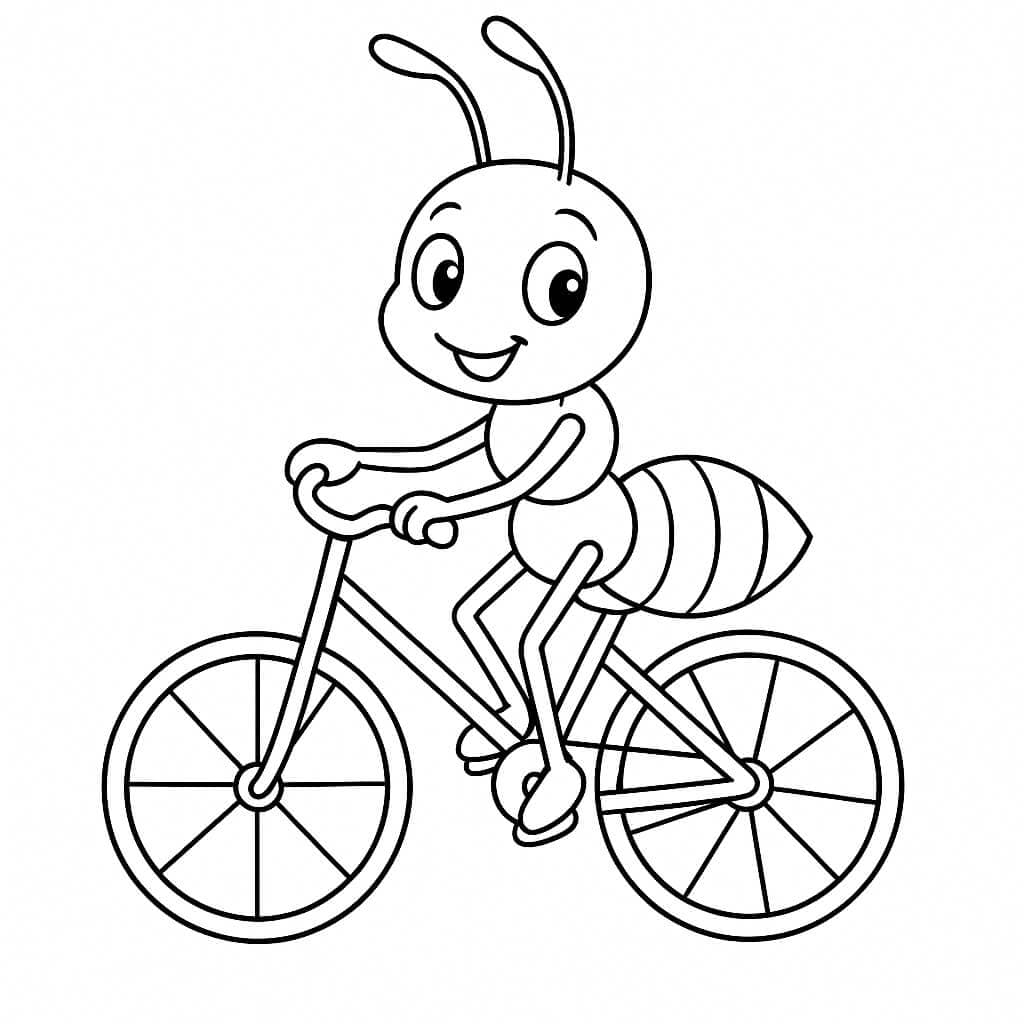 Formiga andando de bicicleta para colorir