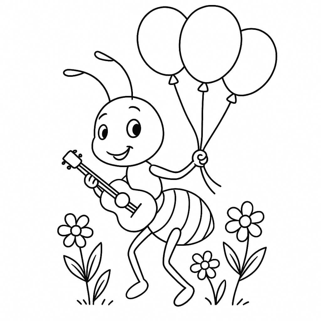 Formiga com balões para colorir