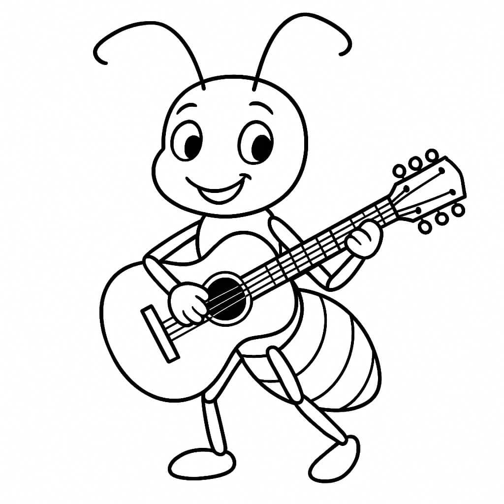 Formiga tocando violão para colorir