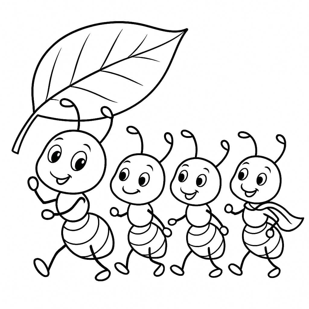 Formigas com folha para colorir