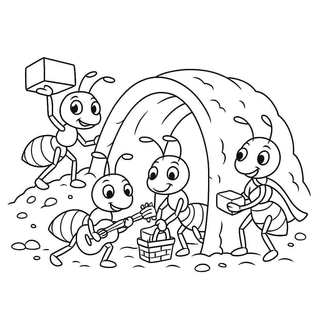 Formigas construindo túnel para colorir