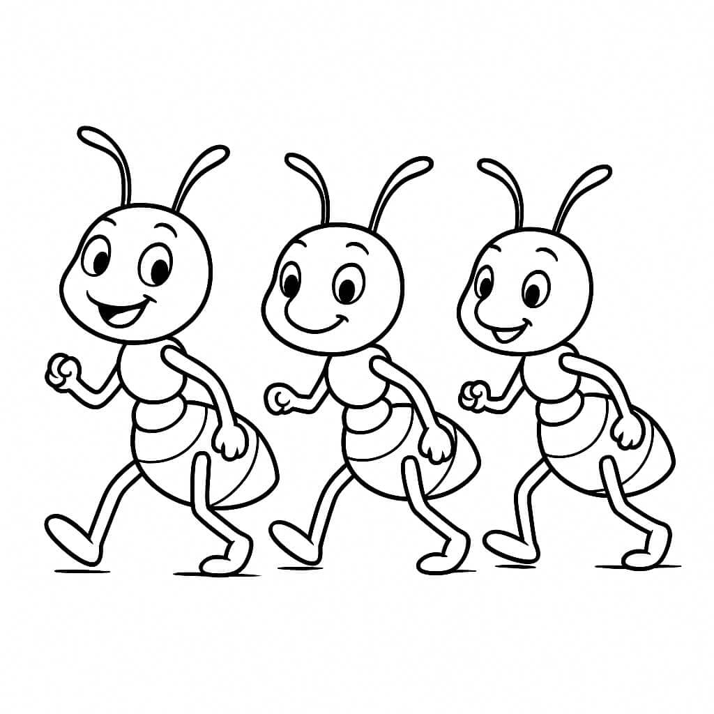 Formigas marchando para colorir