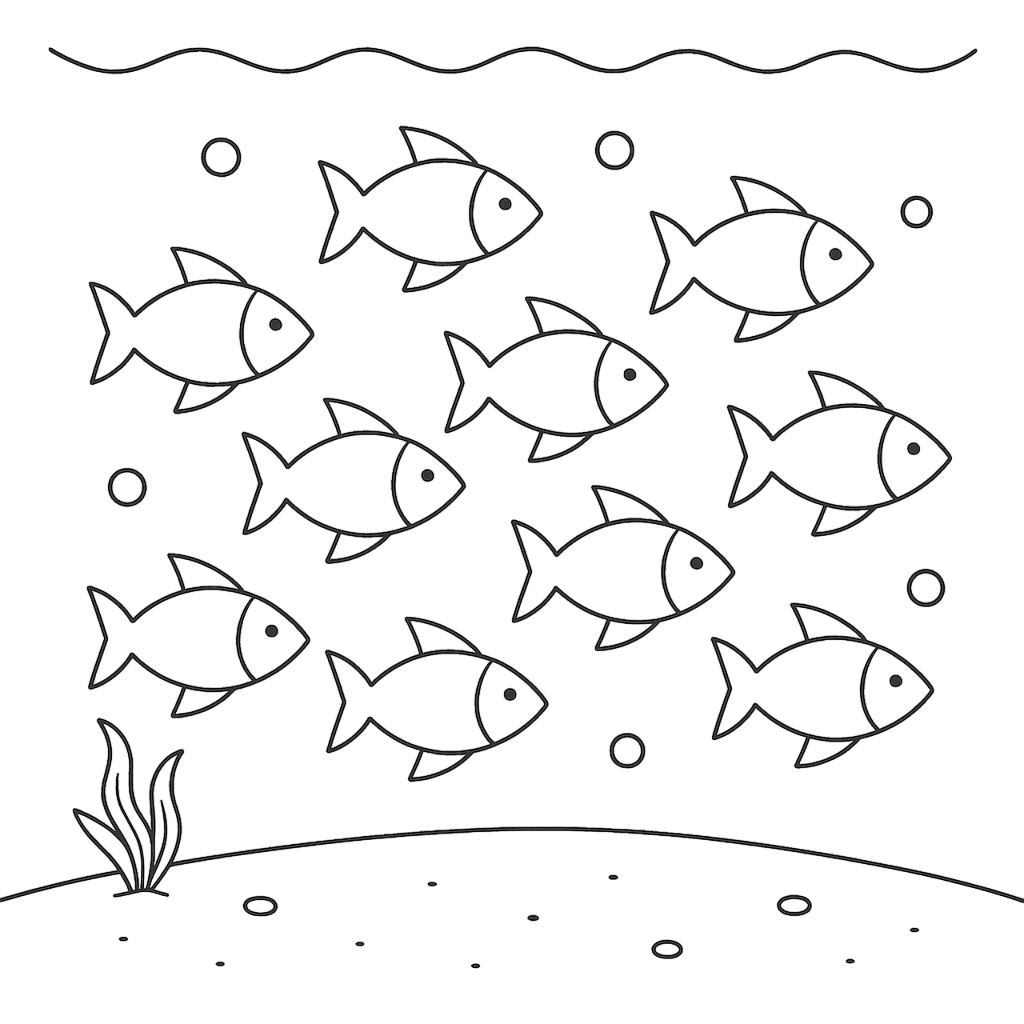 Cardume no fundo do mar para colorir