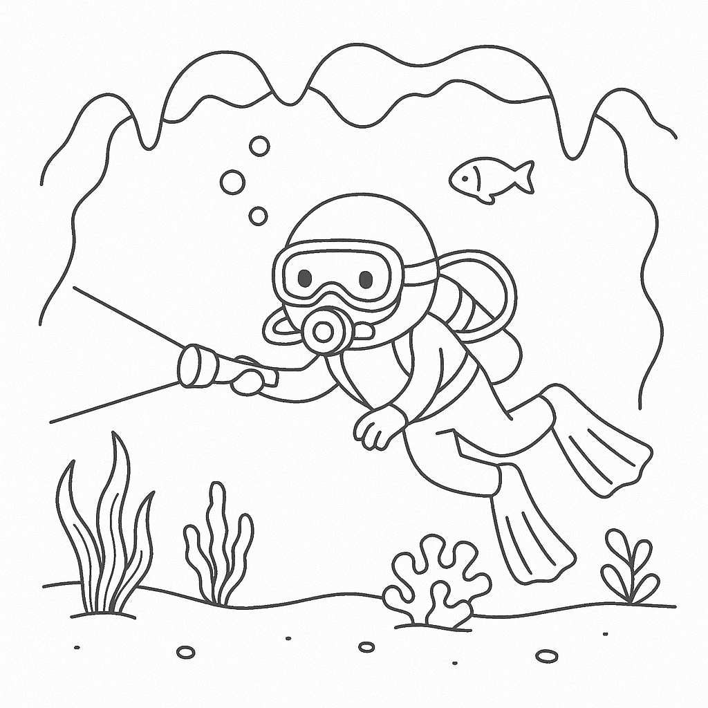 Mergulhador no fundo do mar para colorir
