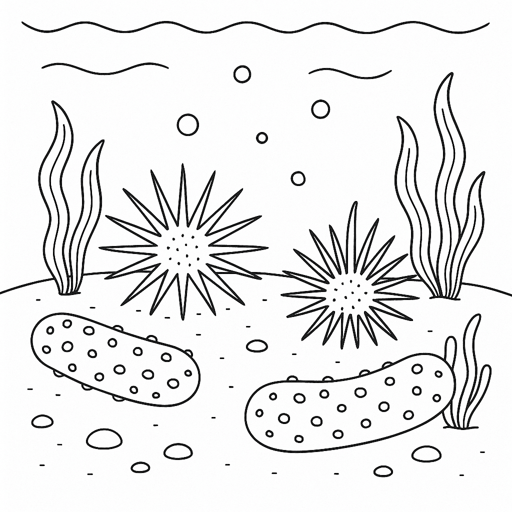 Ouriço-do-mar e pepino-do-mar para colorir
