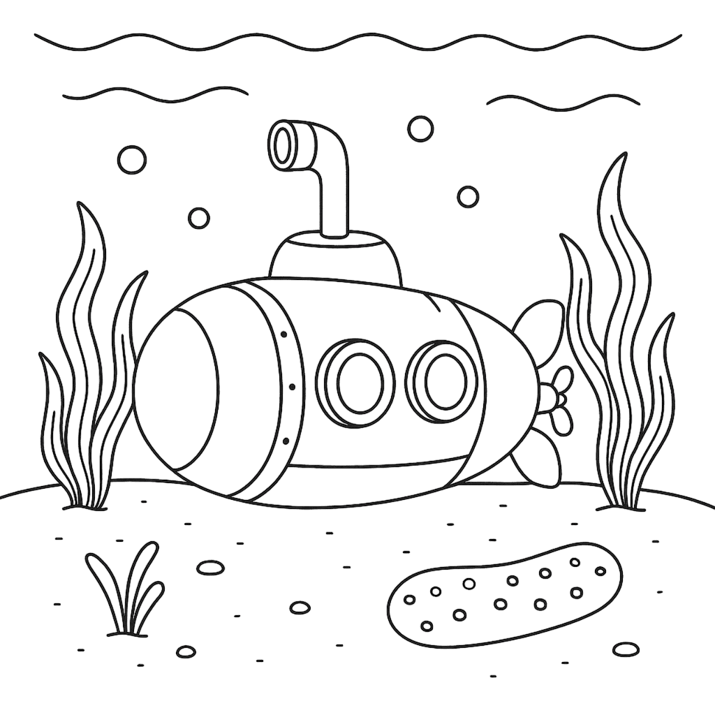 Submarino no fundo do mar para colorir