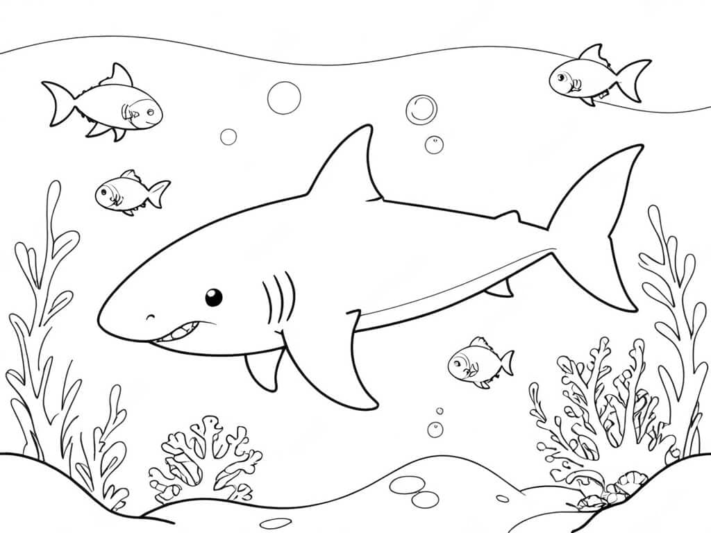 Tubarão no fundo do mar para colorir