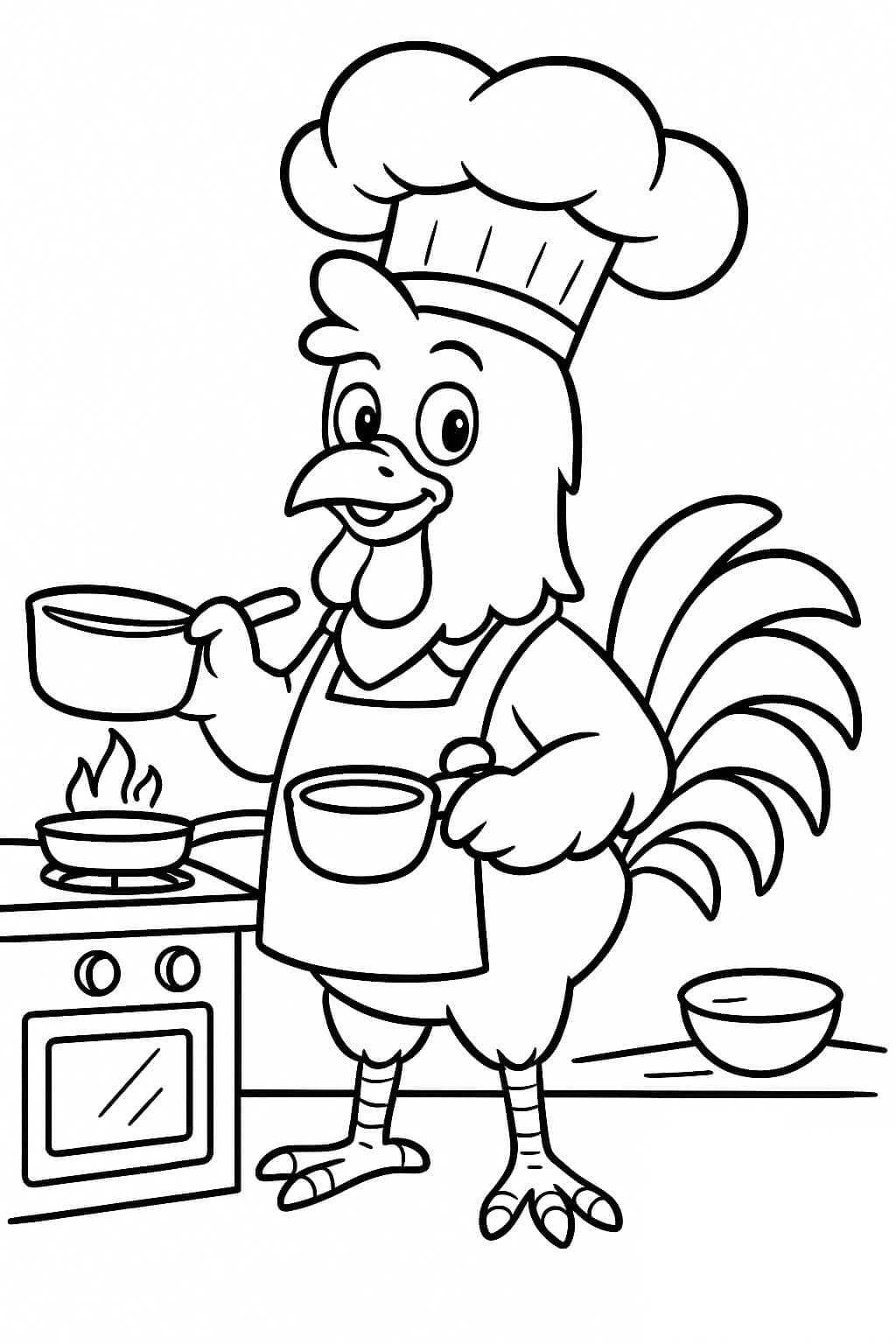 Galo chef para colorir