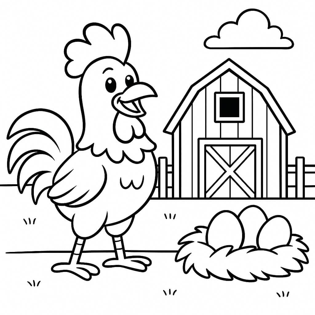 Galo com celeiro para colorir