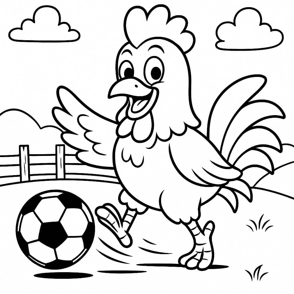 Galo jogando futebol para colorir