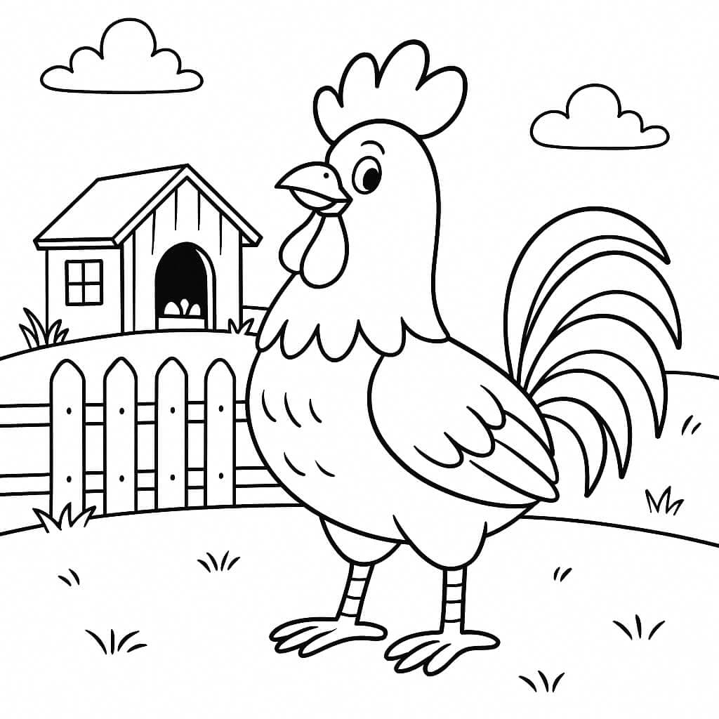Galo na fazenda para colorir