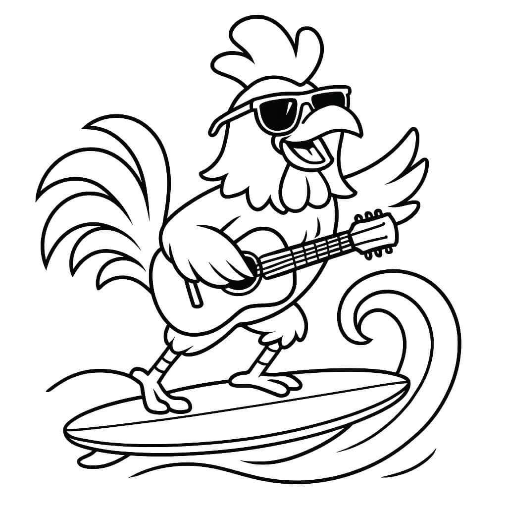 Galo surfista para colorir