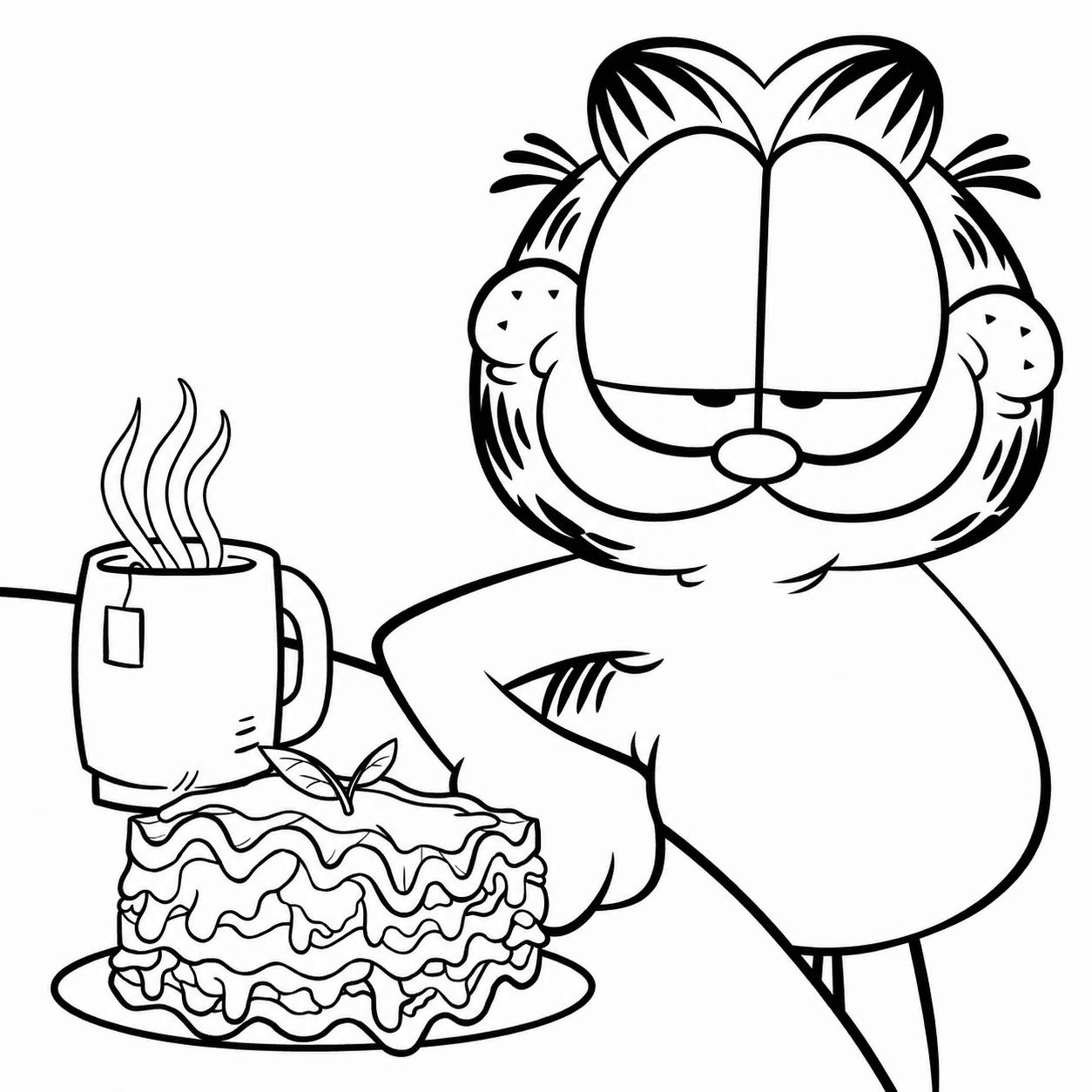 Garfield com comida para colorir